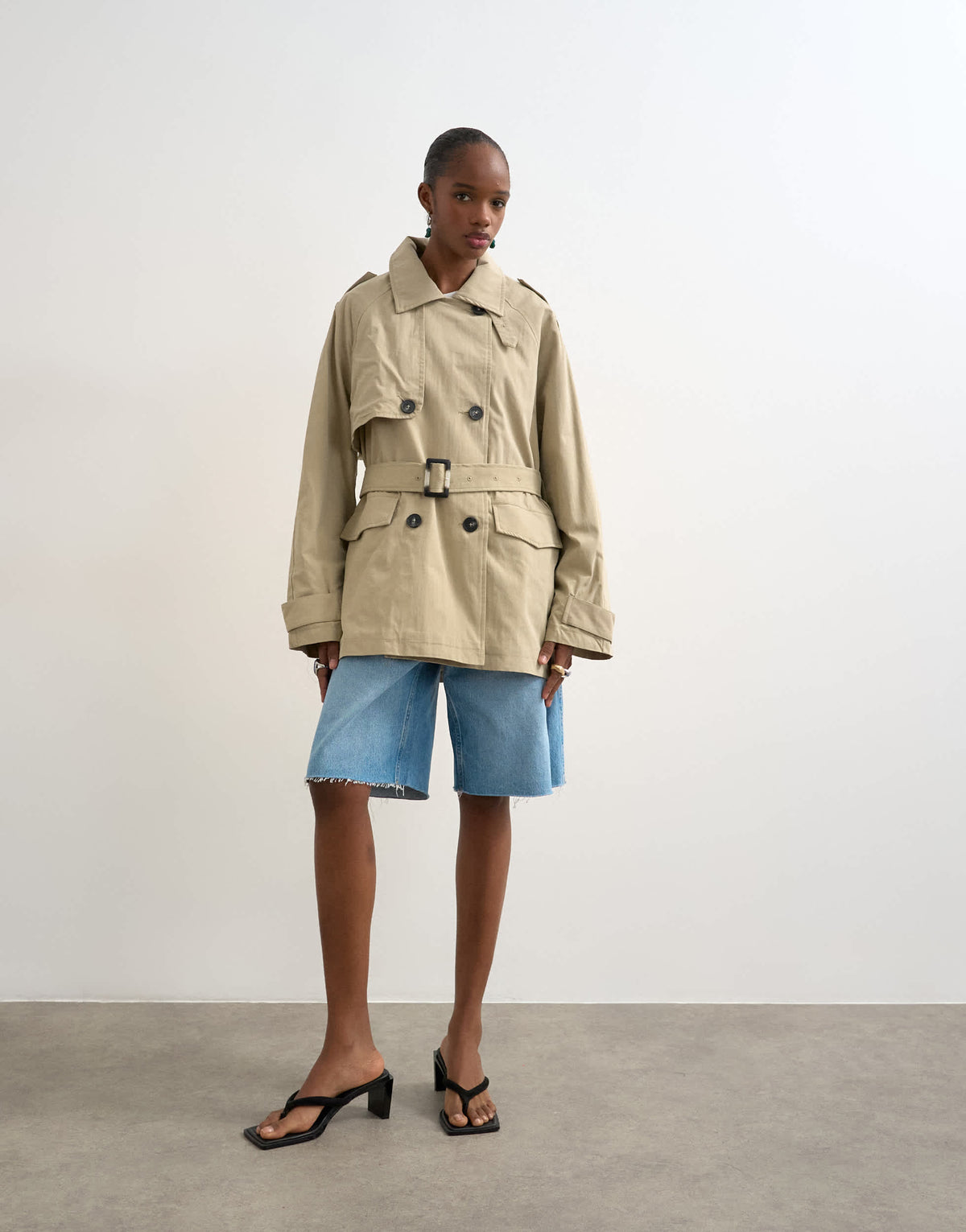 Topshop short belted mac in stone