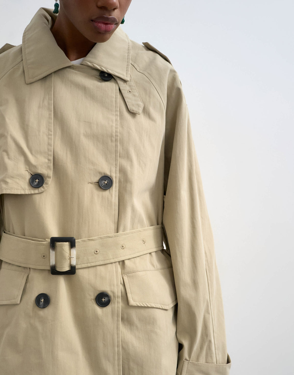 Topshop short belted mac in stone