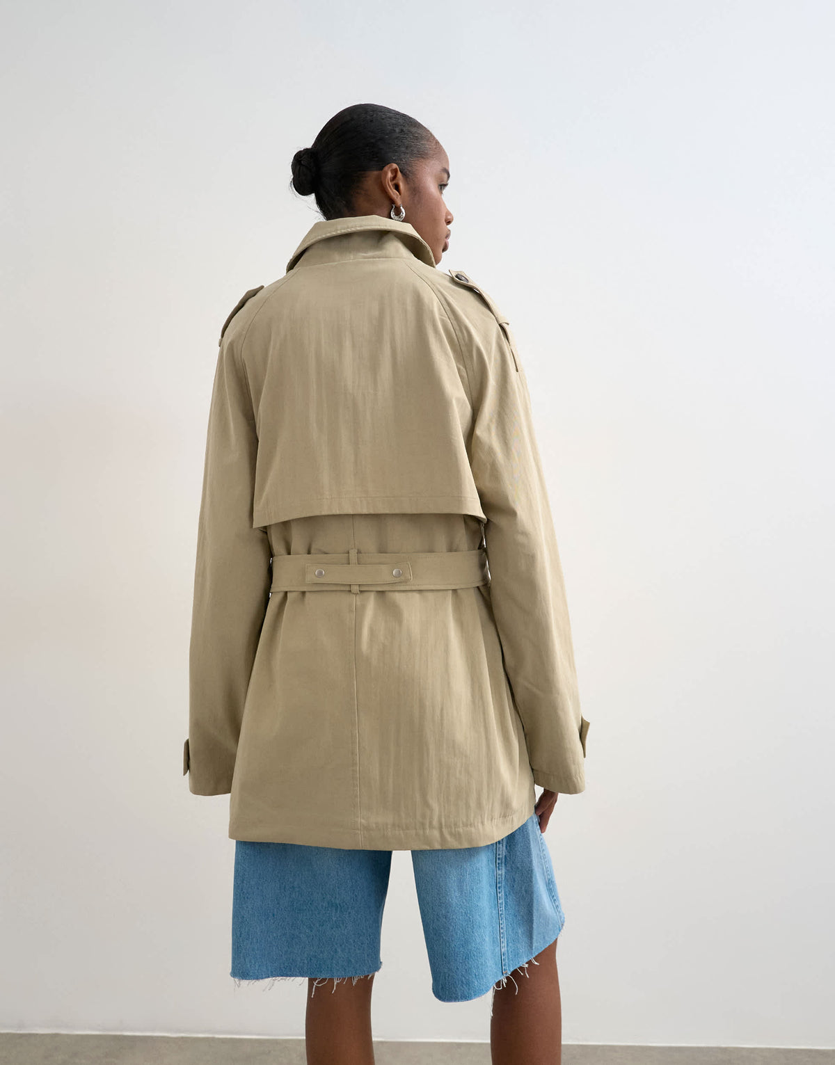 Topshop short belted mac in stone