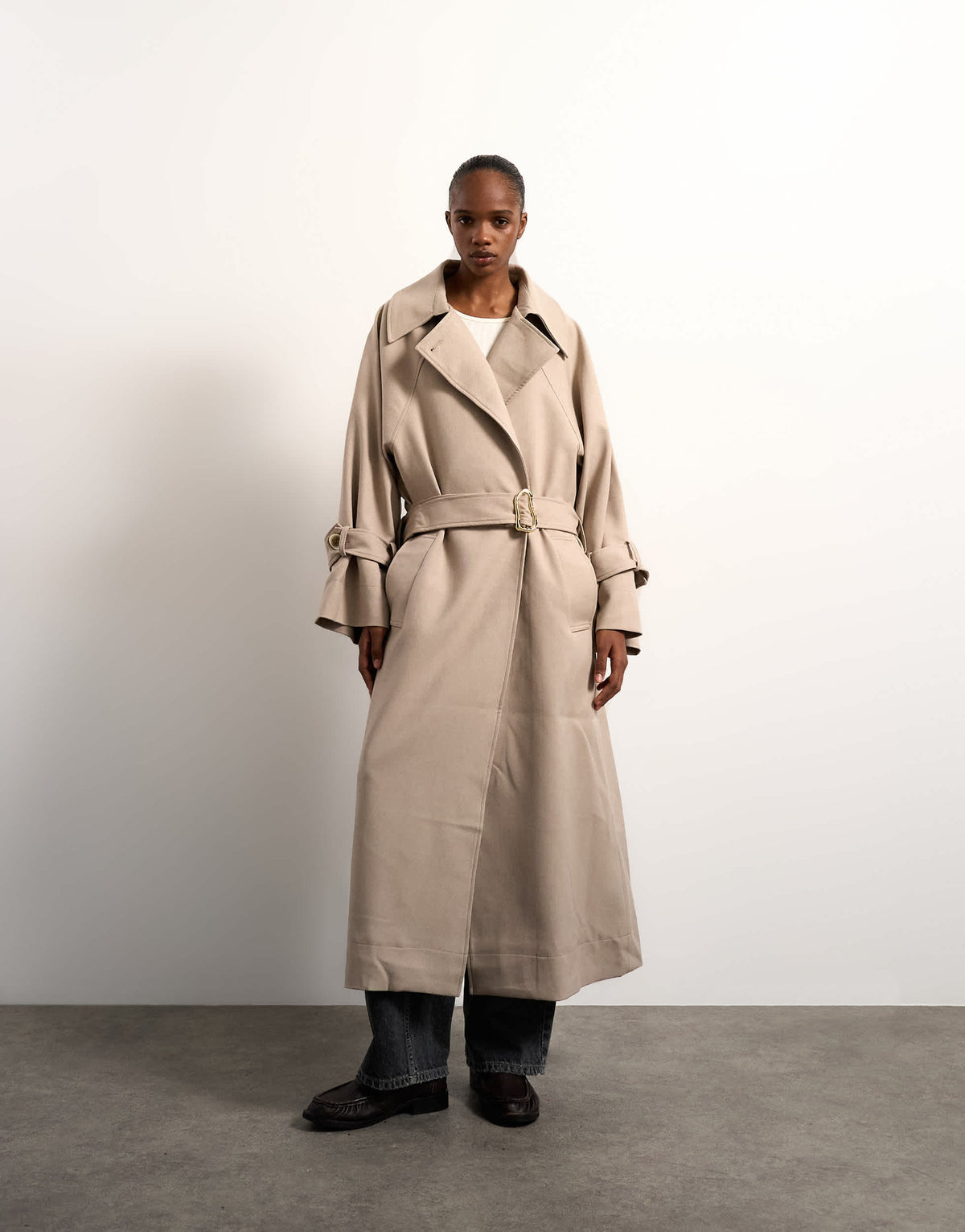 Topshop oversized clean tailored Trench with dropped armhole in stone