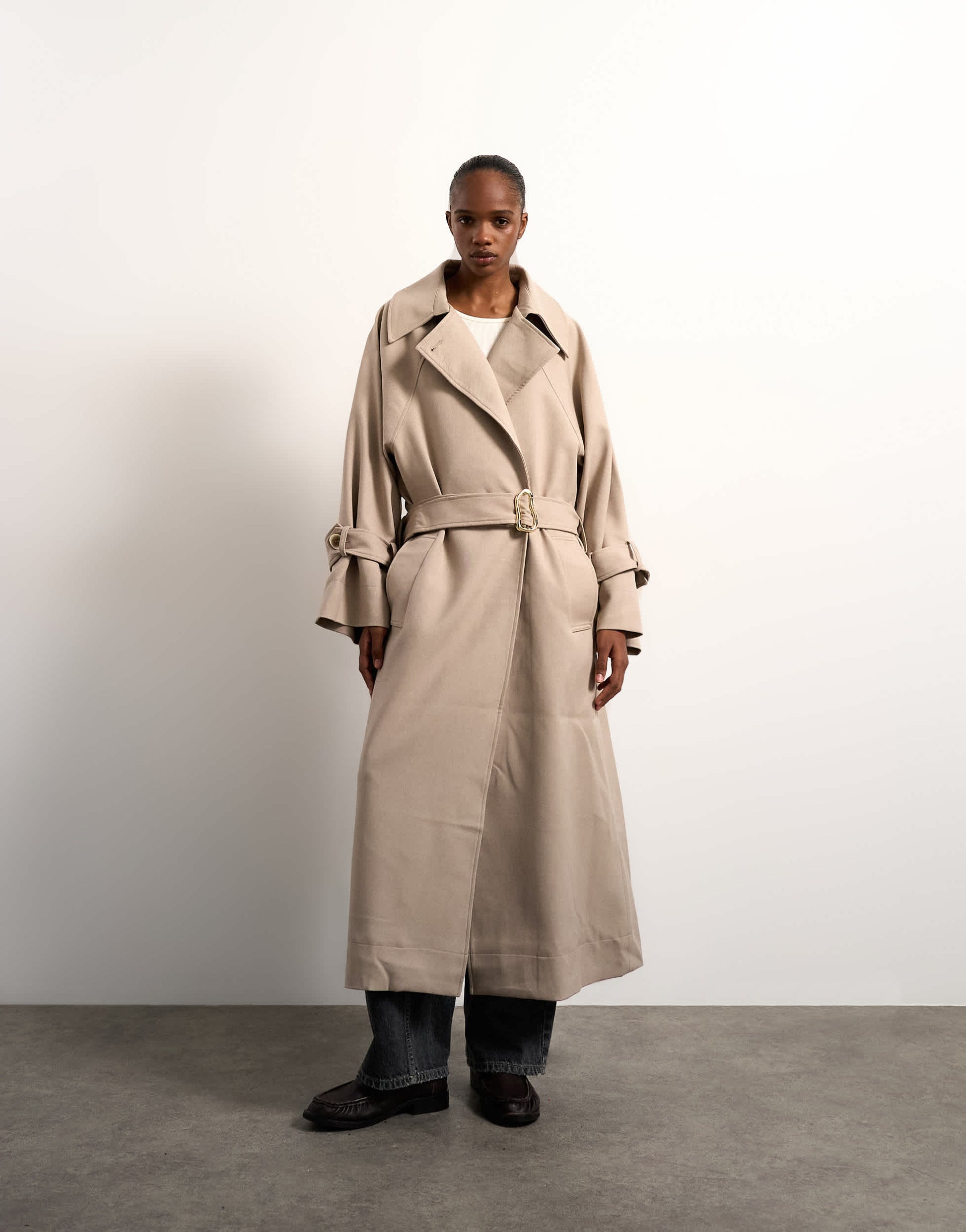 Topshop oversized clean tailored Trench with dropped armhole in stone