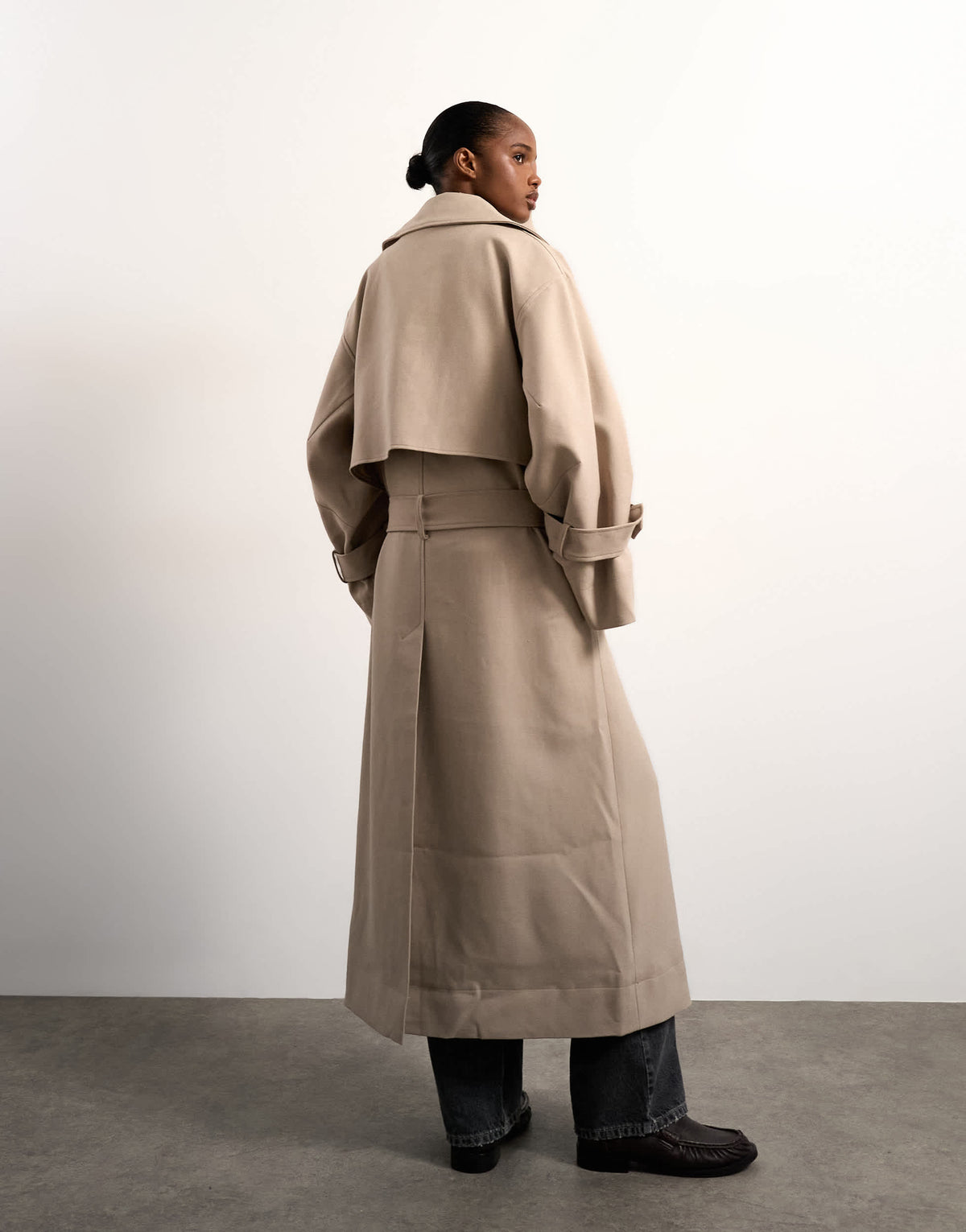 Topshop oversized clean tailored Trench with dropped armhole in stone