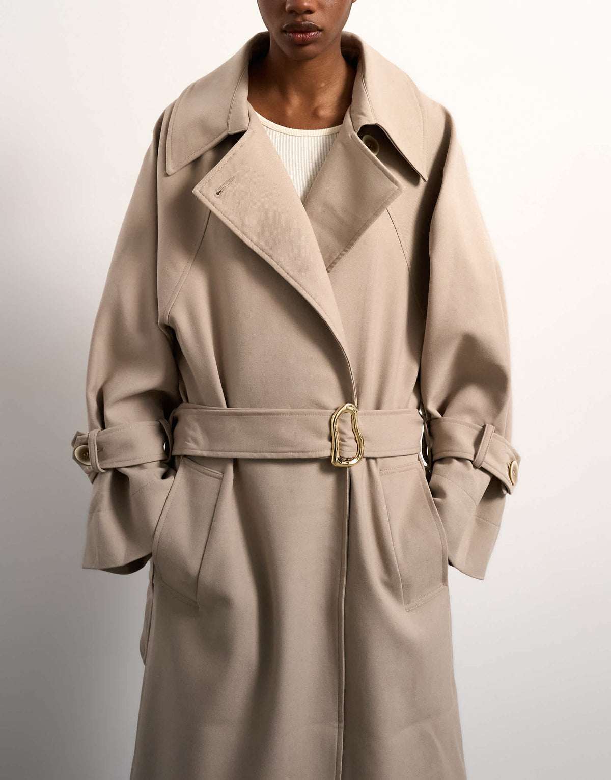 Topshop oversized clean tailored Trench with dropped armhole in stone