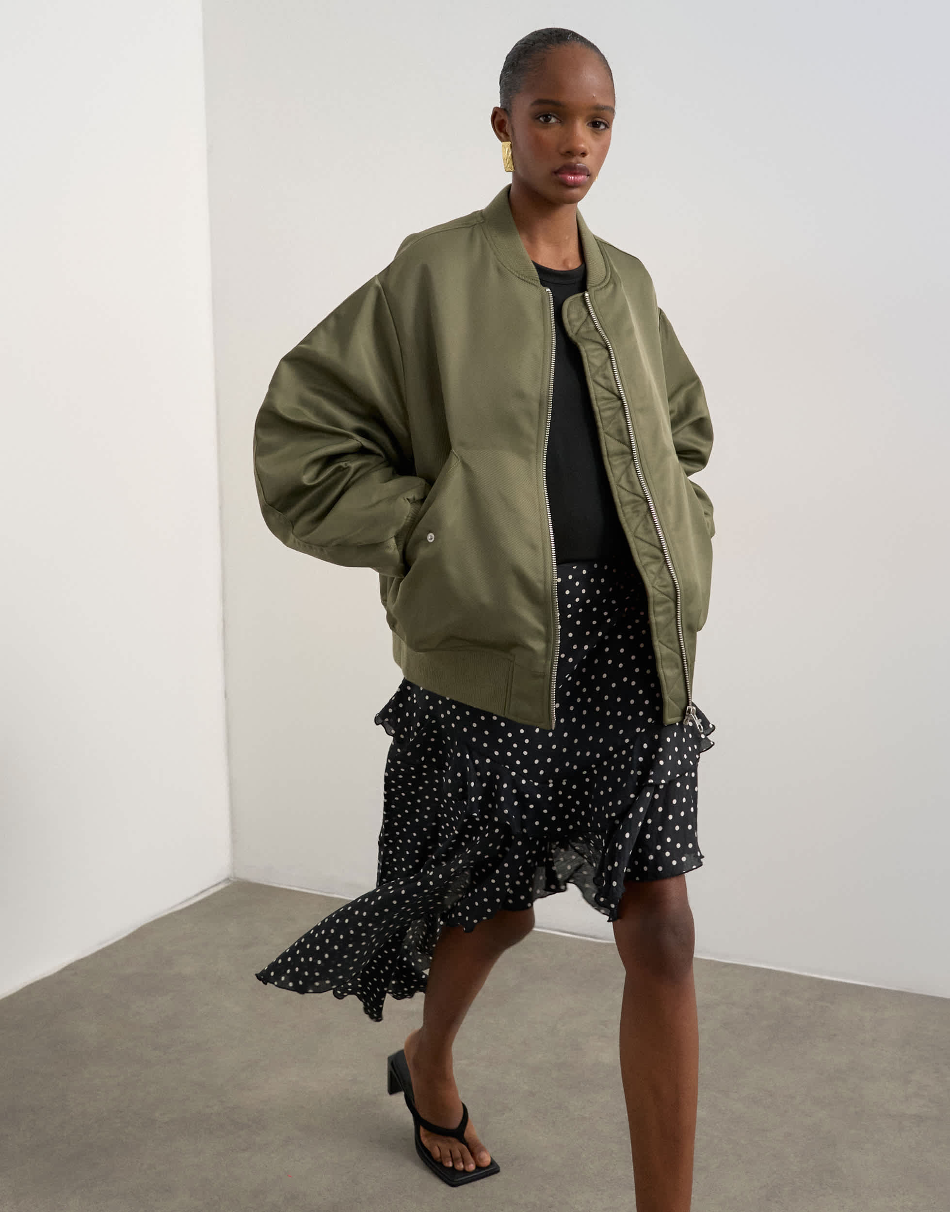 Topshop bomber with contrast lining in green 