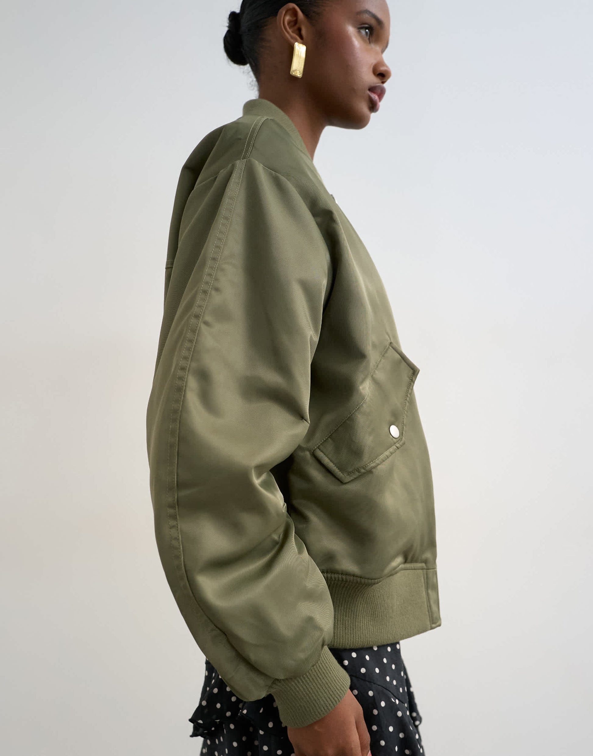 Topshop bomber with contrast lining in green 