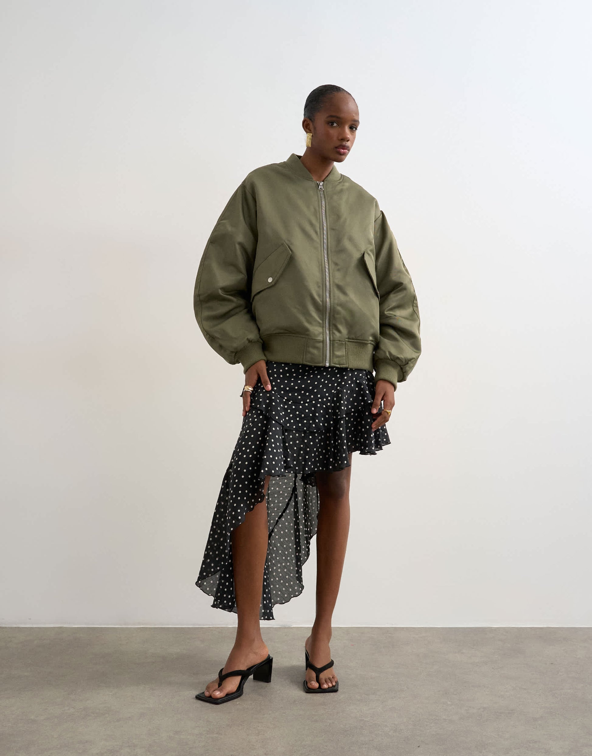 Topshop bomber with contrast lining in green 