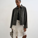 Topshop PU zip through jacket in washed black