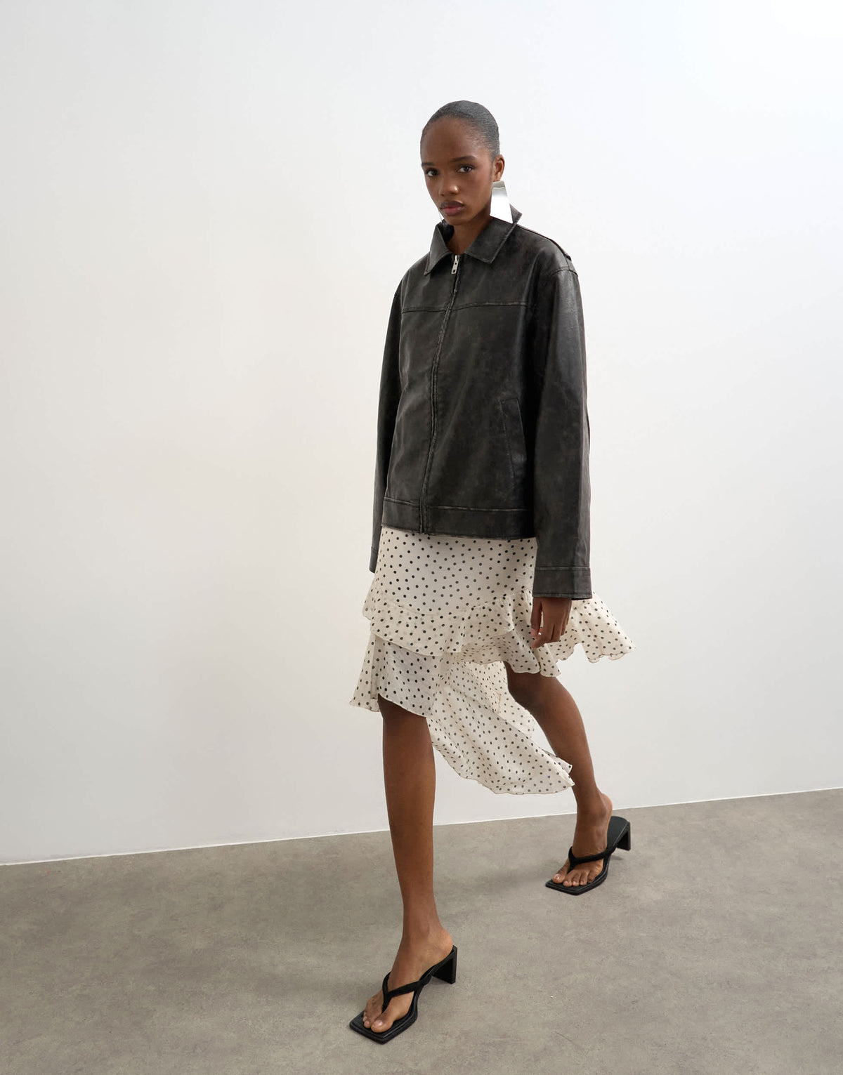 Topshop PU zip through jacket in washed black