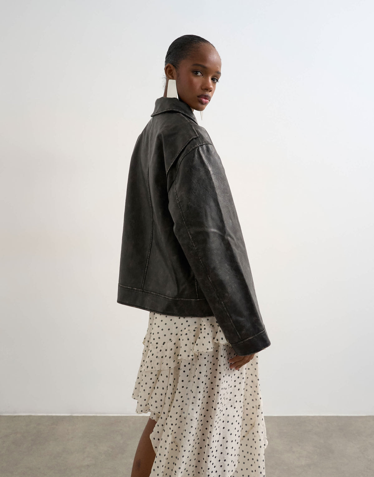 Topshop PU zip through jacket in washed black