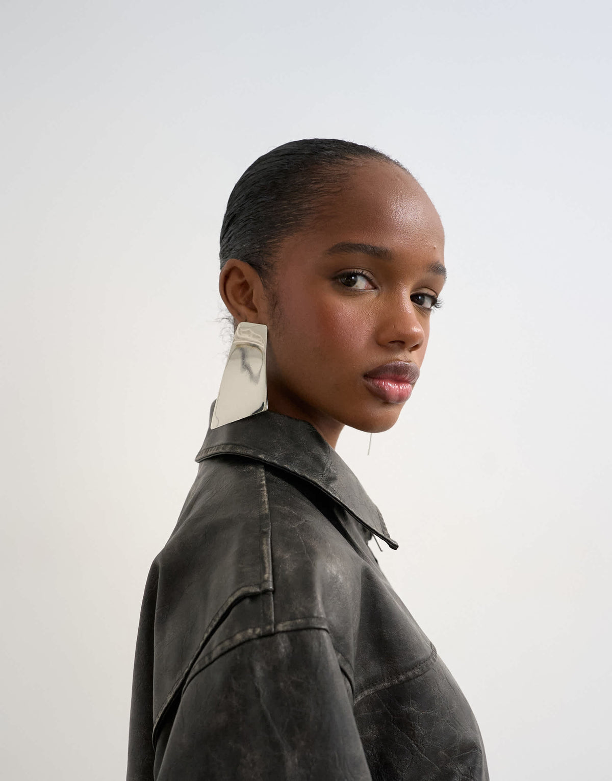 Topshop PU zip through jacket in washed black
