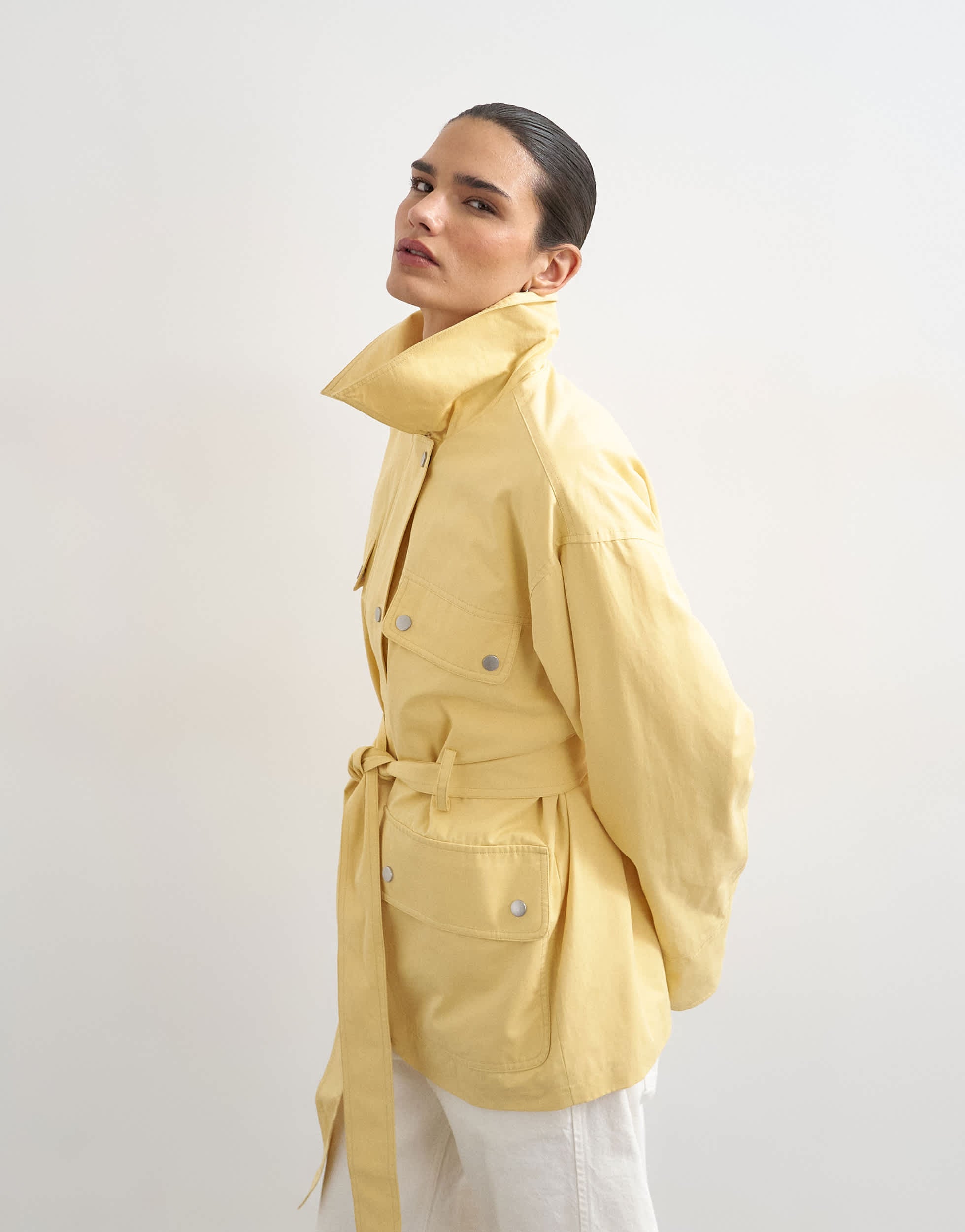 Topshop Baumwoll-Shacket mit vier Taschen und gestepptem Futter in Buttergelb