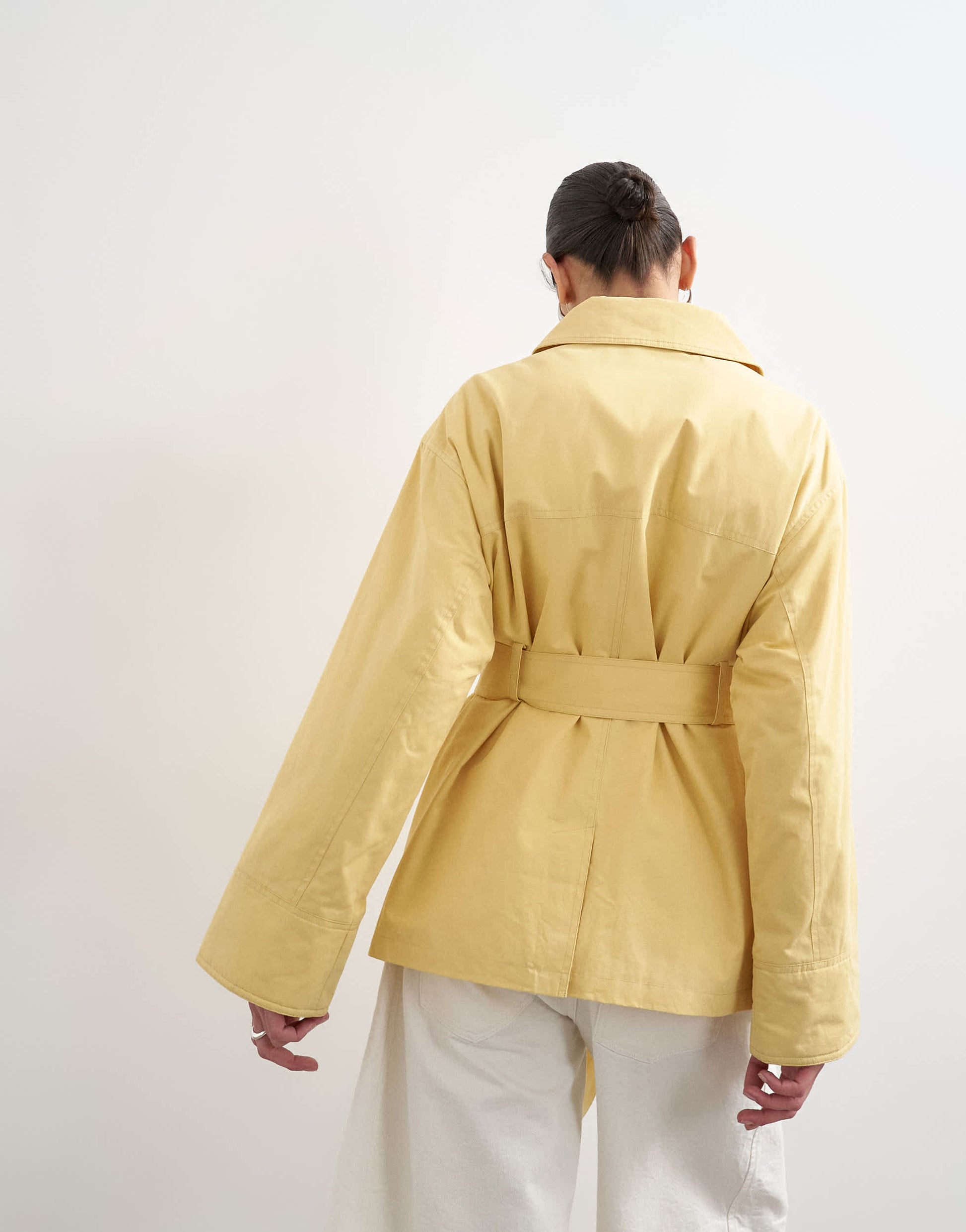 Topshop 4 pocket cotton shacket with quilted lining in butter yellow