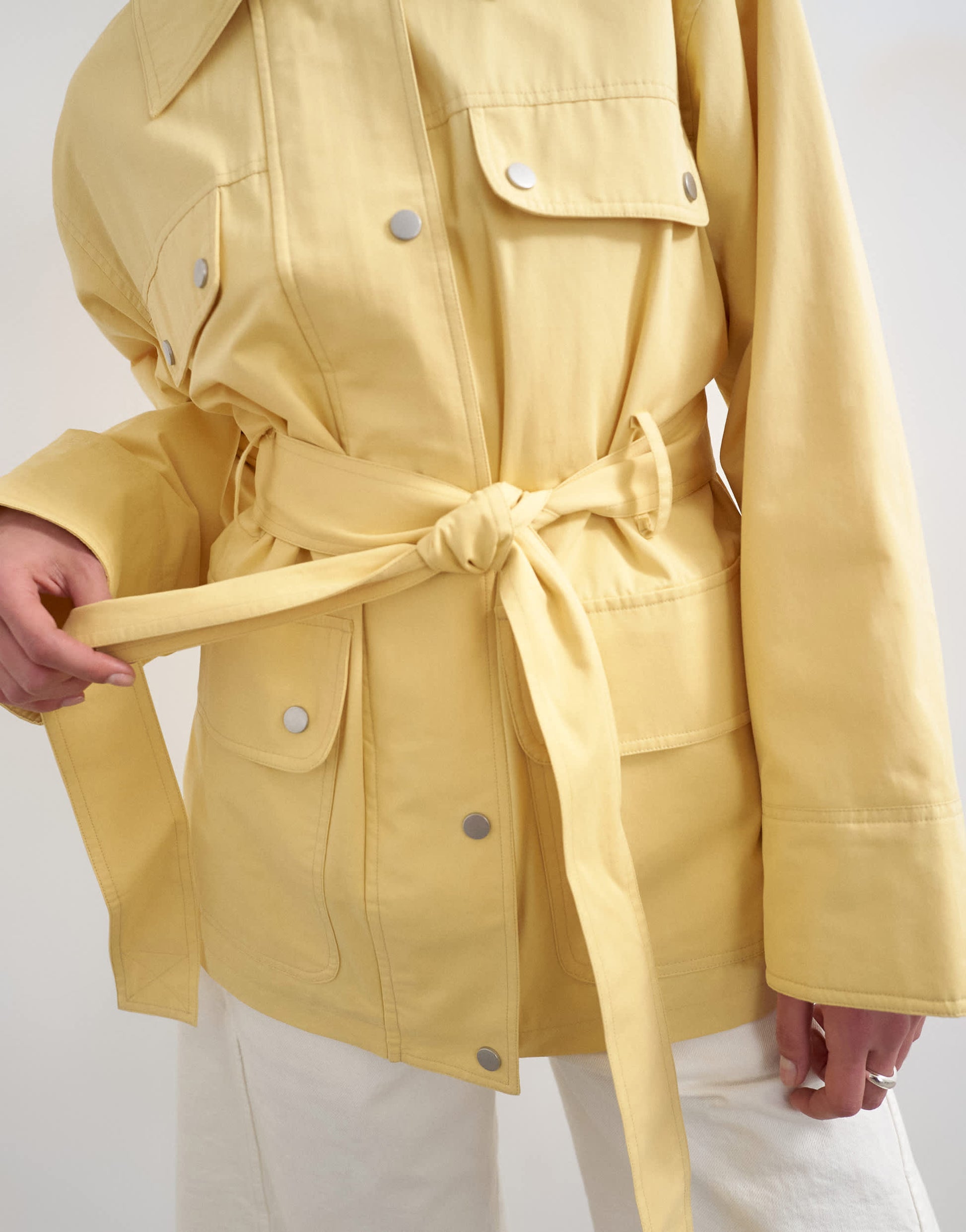 Topshop 4 pocket cotton shacket with quilted lining in butter yellow