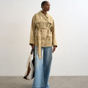 Topshop 4 pocket cotton shacket with quilted lining in beige