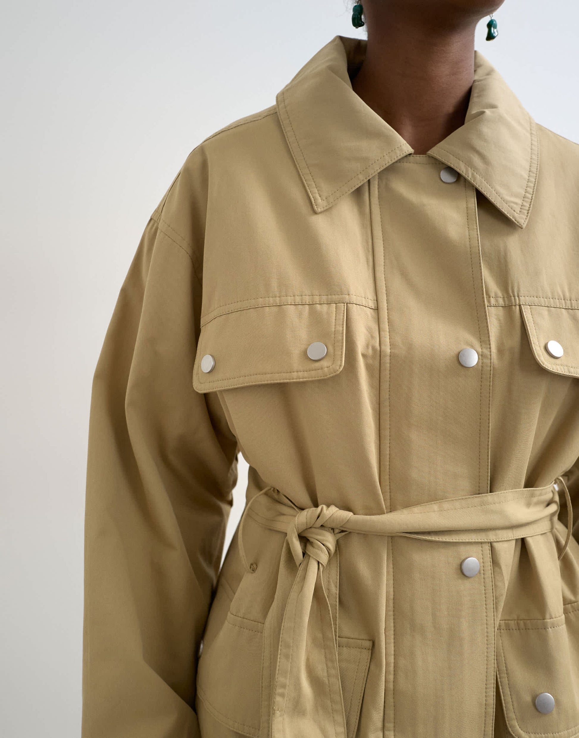 Topshop 4 pocket cotton shacket with quilted lining in beige