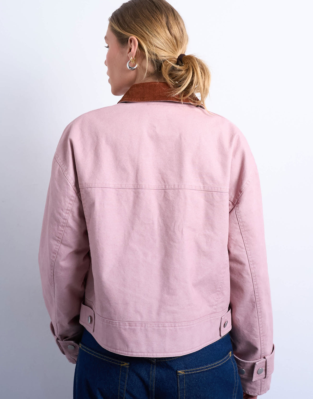 Topshop patch pocket barn jacket with contrast collar in pink