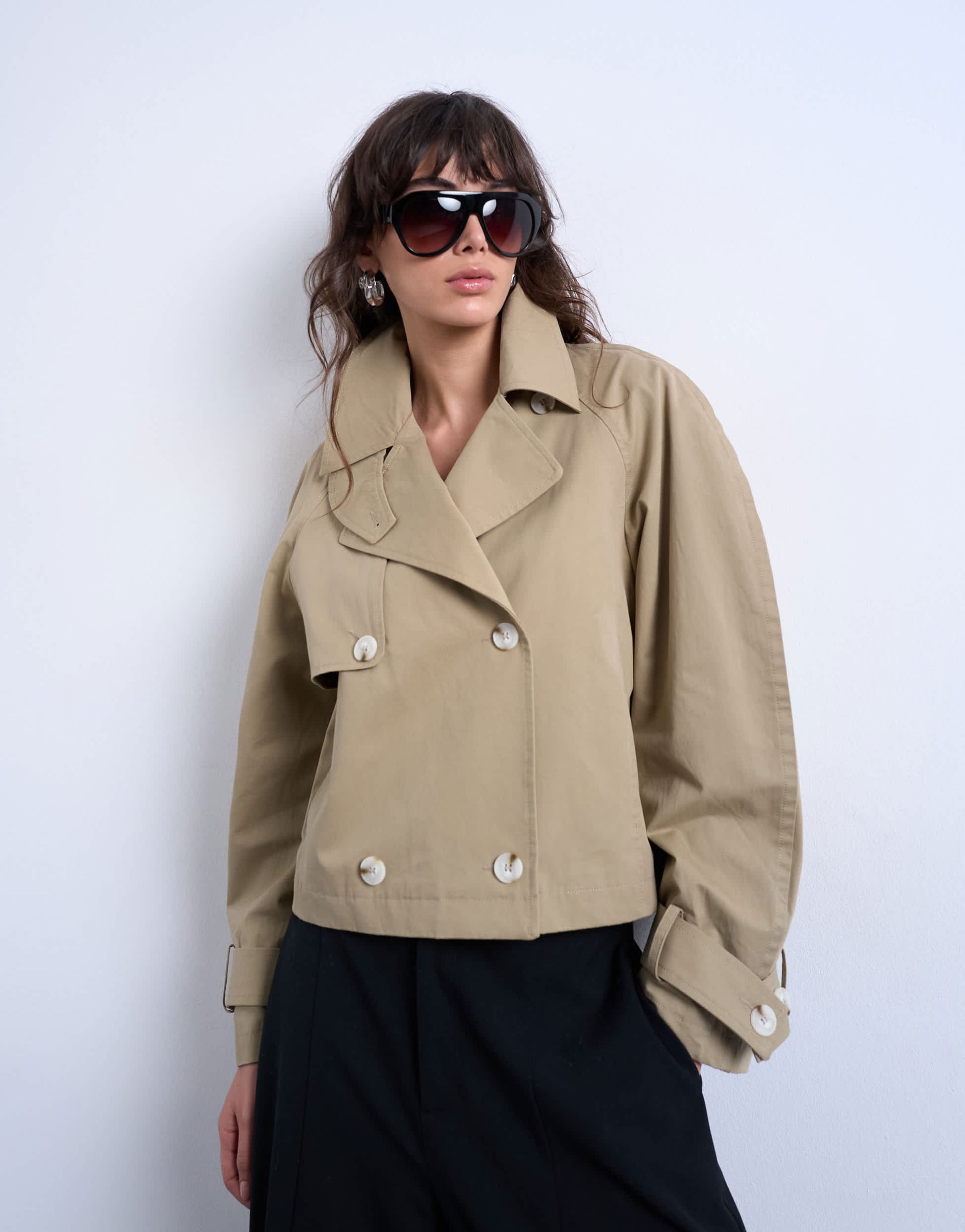 Topshop cotton ovoid sleeve short trench in beige