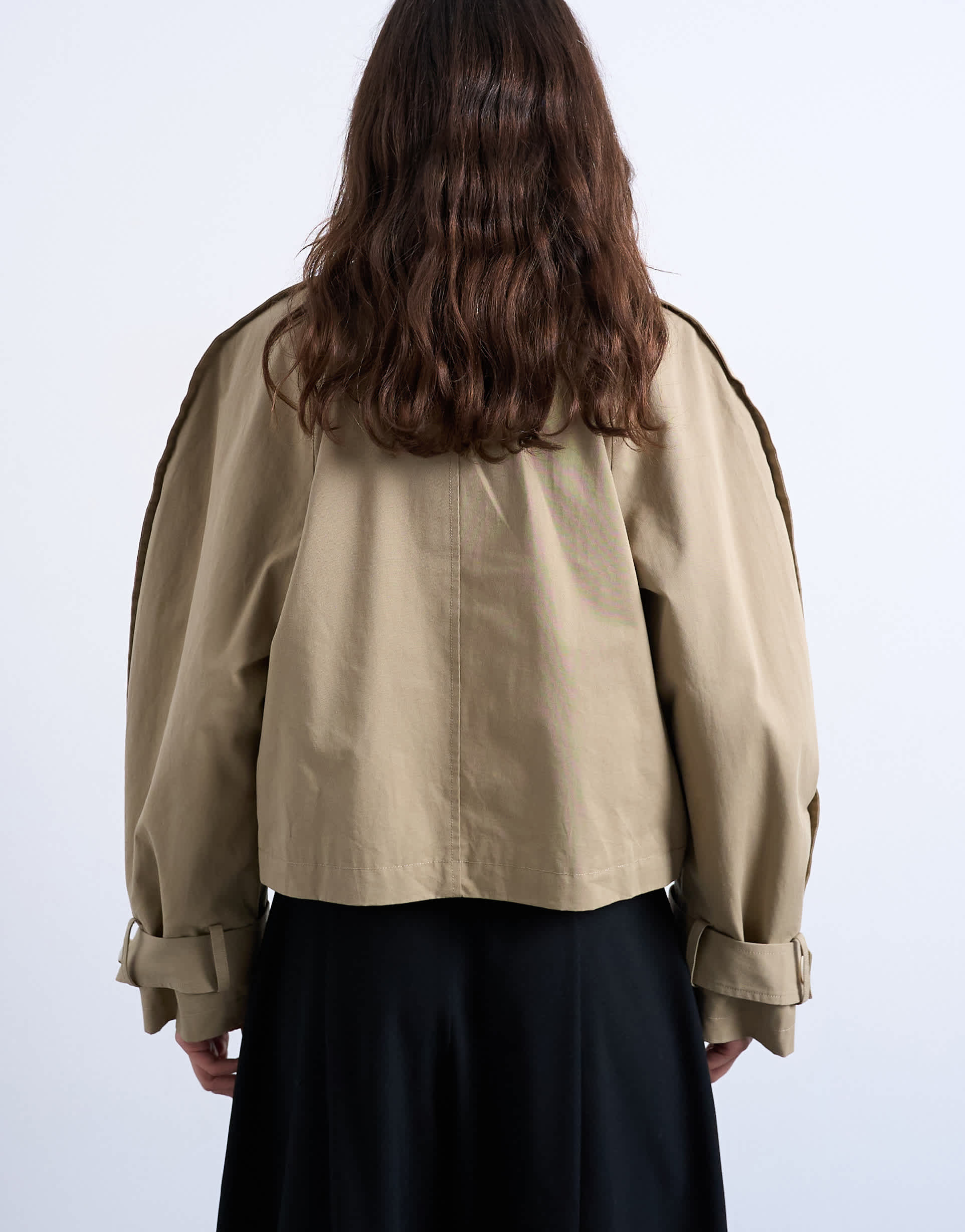 Topshop cotton ovoid sleeve short trench in beige