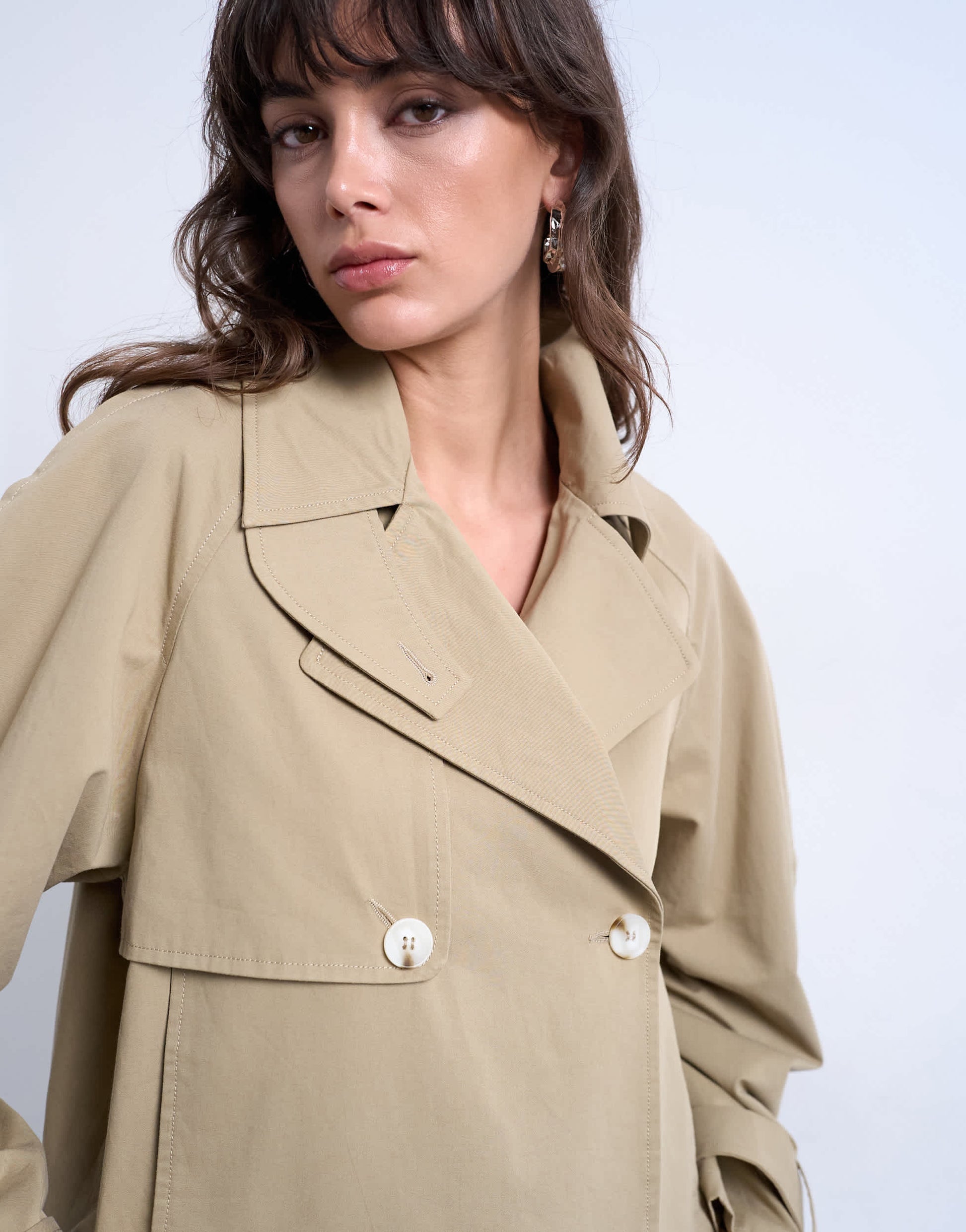 Topshop cotton ovoid sleeve short trench in beige