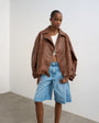 Topshop faux leather funnel neck biker jacket in washed brown