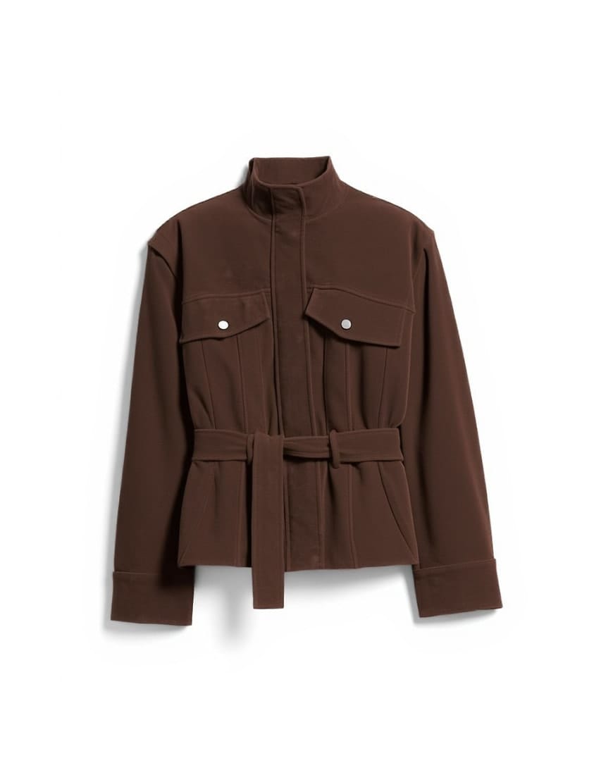 Topshop faux suede low belted funnel neck jacket in brown