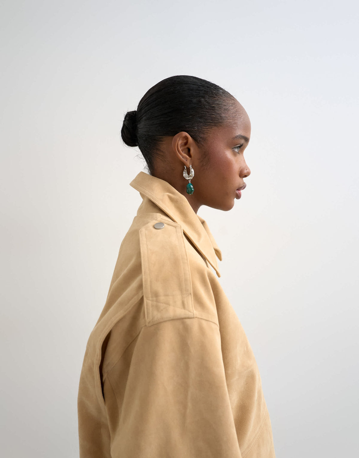 Topshop faux suede oversized bomber in stone
