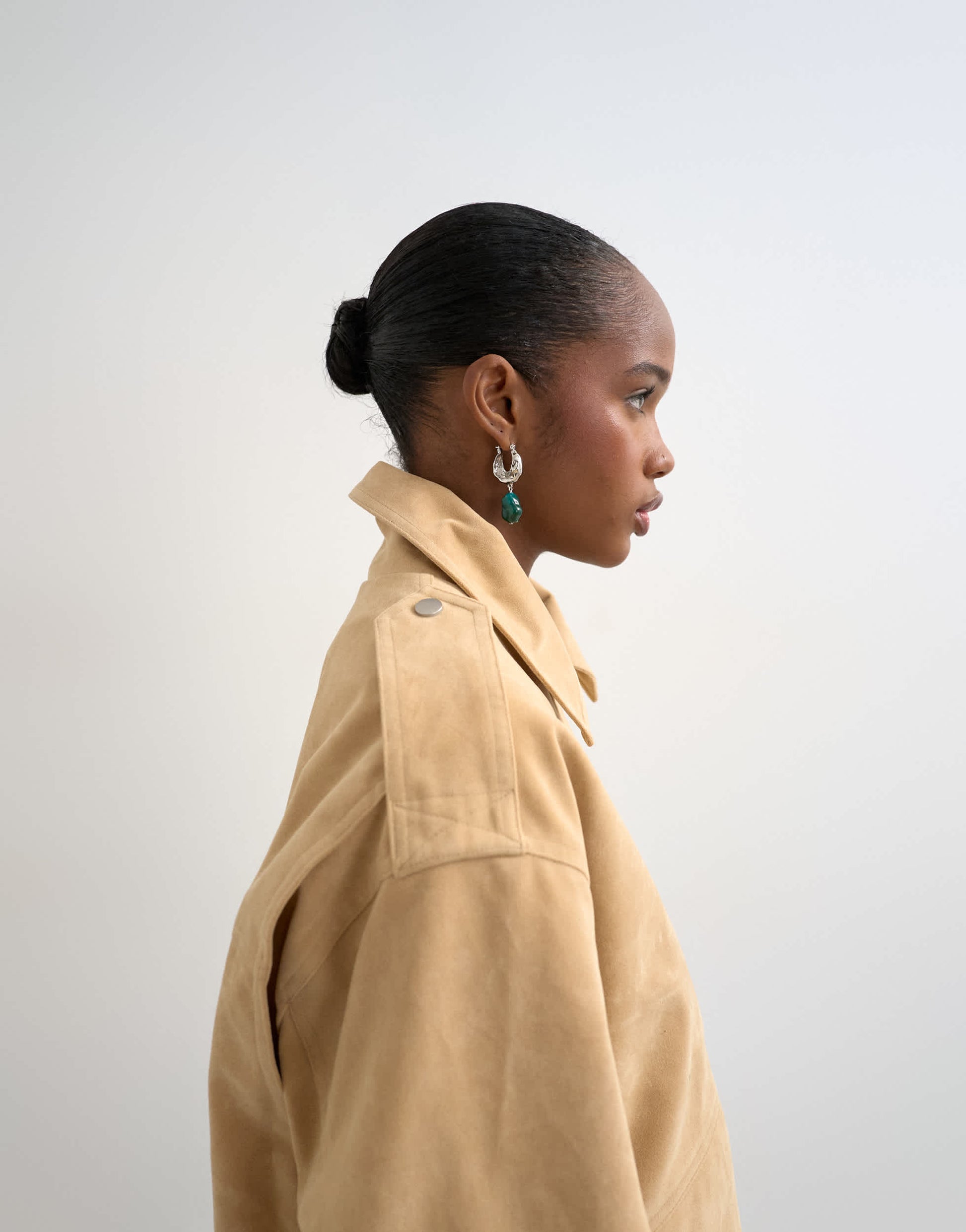 Topshop faux suede oversized bomber in stone