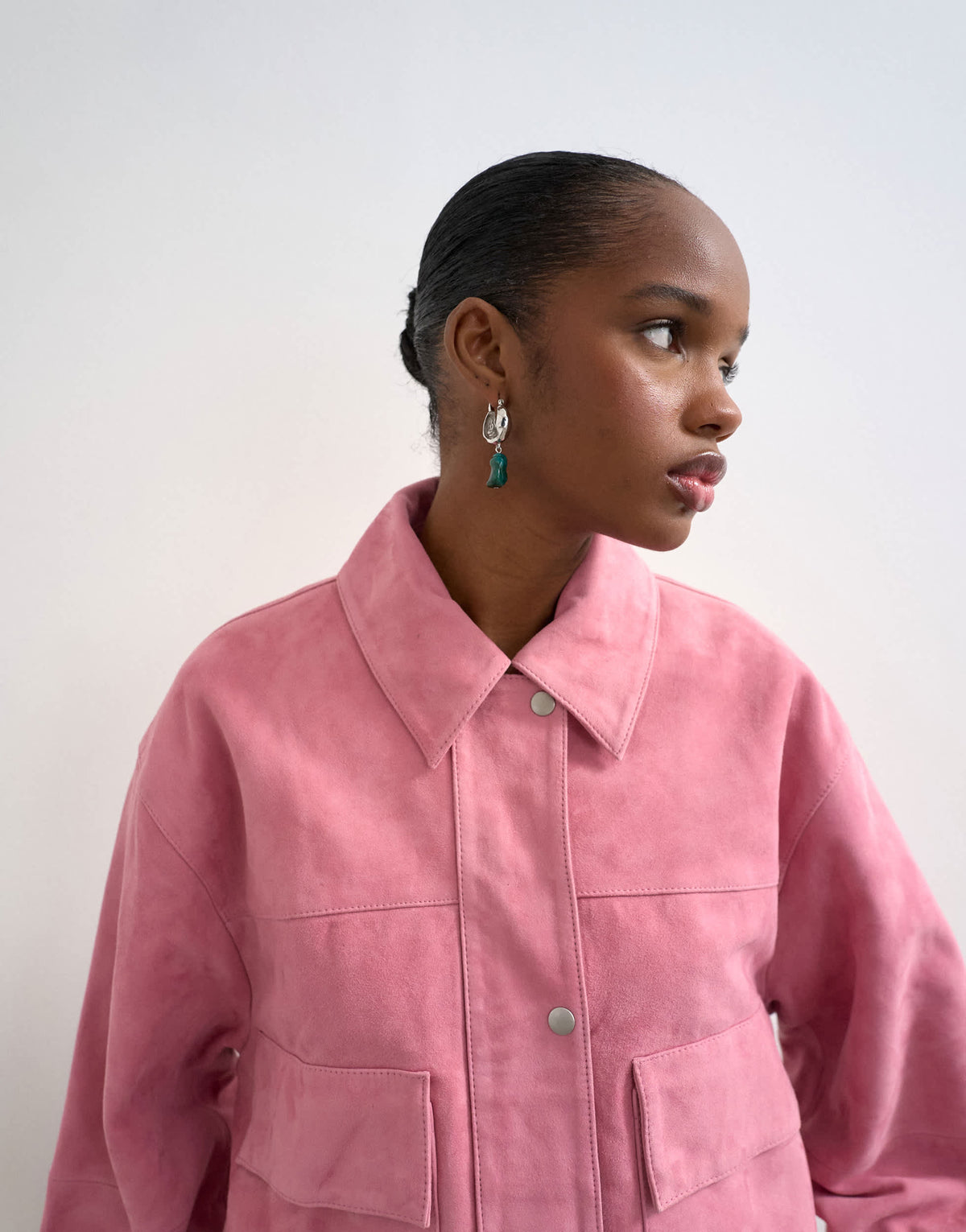 Topshop premium suede bomber jacket in pink
