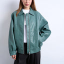 Topshop pu zip through seam detail jacket in teal