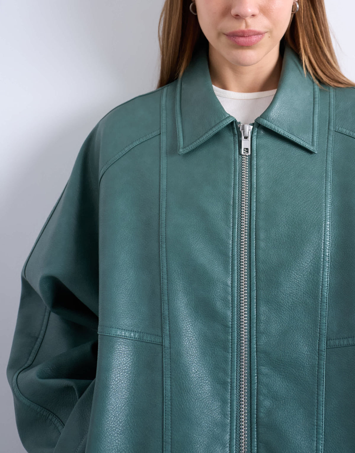 Topshop pu zip through seam detail jacket in teal