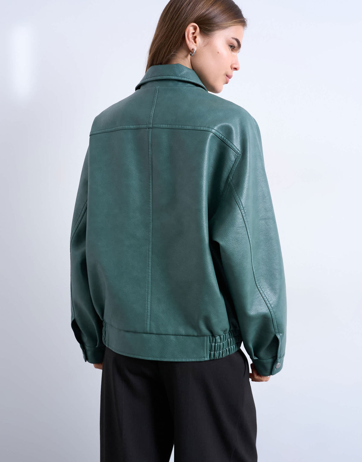 Topshop pu zip through seam detail jacket in teal