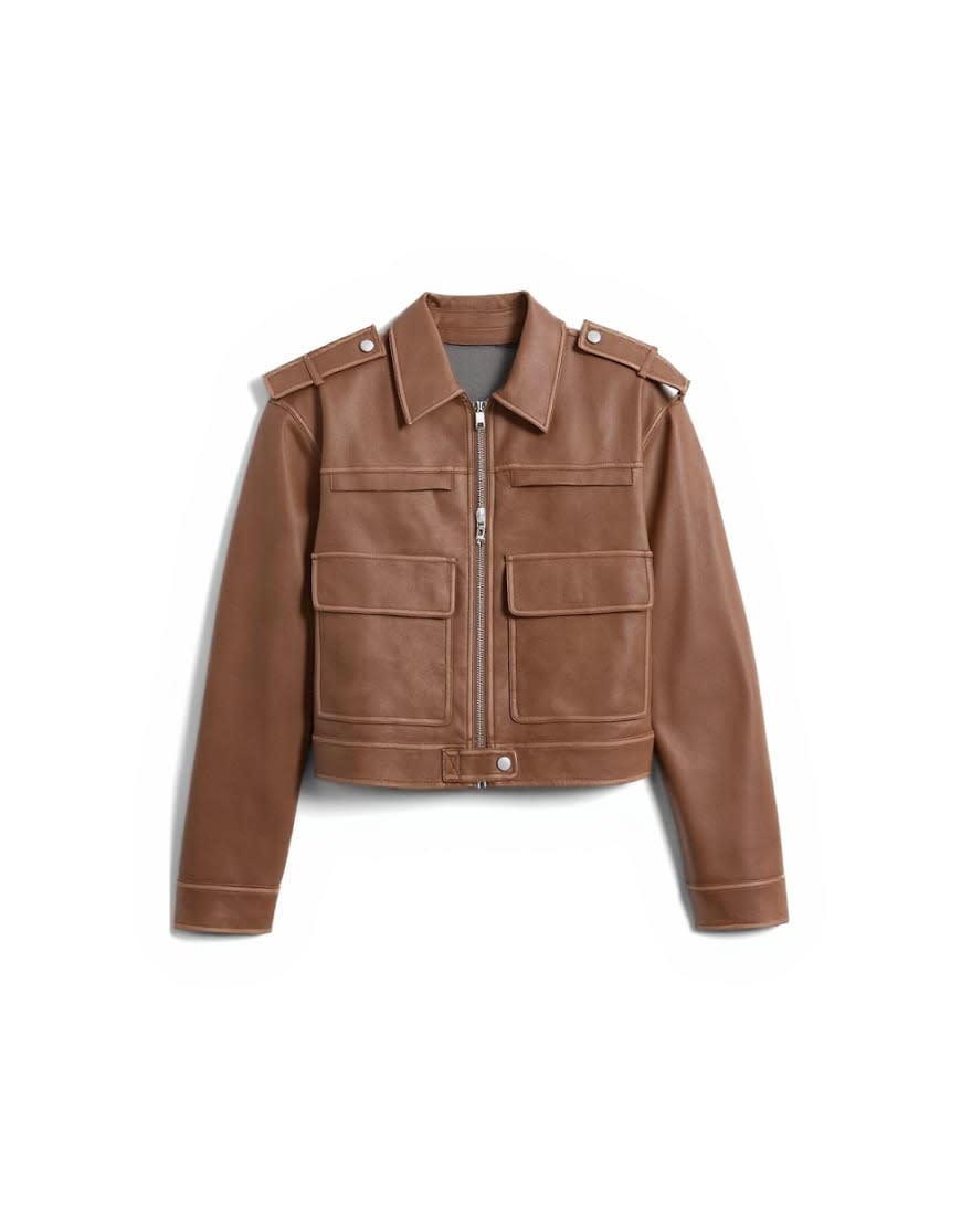 Topshop PU zip through jacket in washed brown