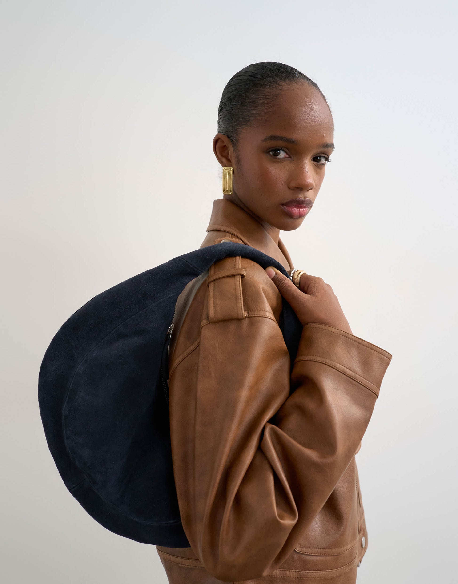 Topshop PU zip through jacket in washed brown