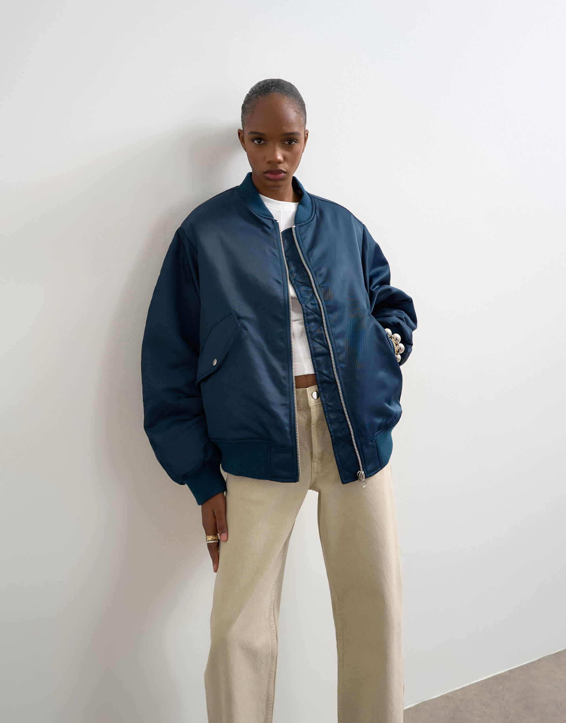 Topshop bomber with contrast lining in navy