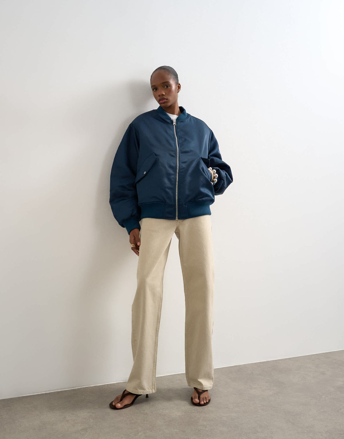 Topshop bomber with contrast lining in navy