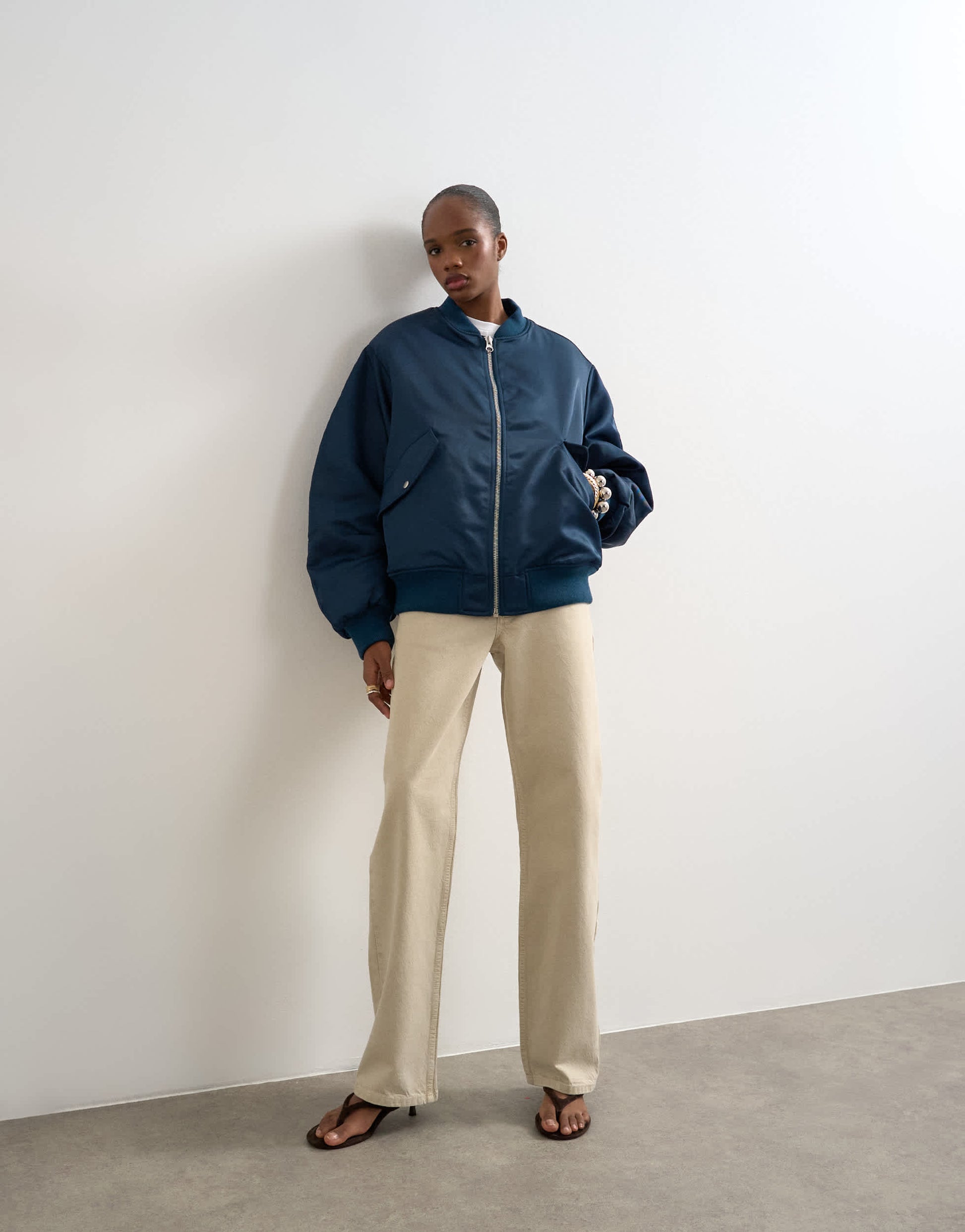 Topshop bomber with contrast lining in navy