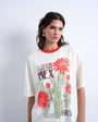 Topshop graphic cactus contrast ringer oversized tee in ecru