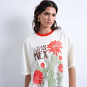 Topshop graphic cactus contrast ringer oversized tee in ecru