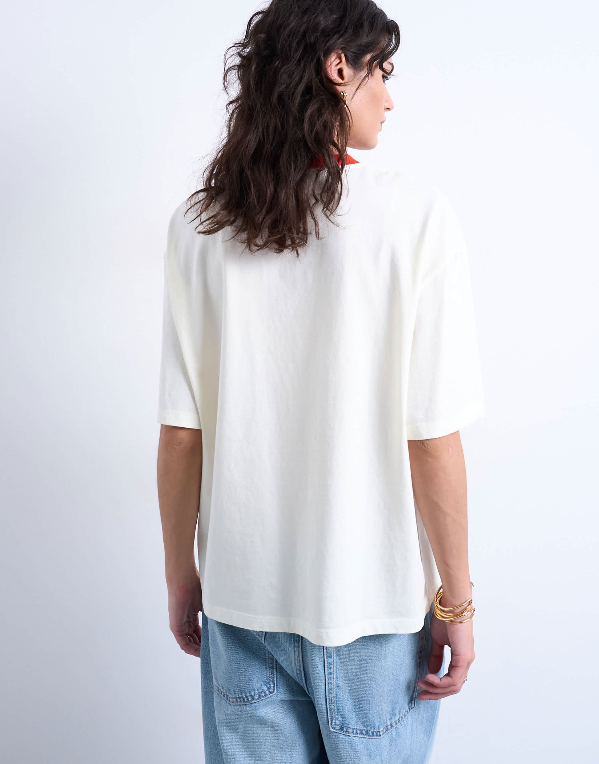 Topshop graphic cactus contrast ringer oversized tee in ecru
