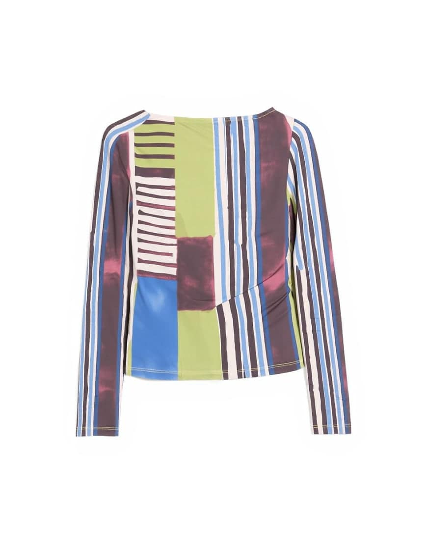 Topshop abstract stripe print microfibre long sleeve top in multi