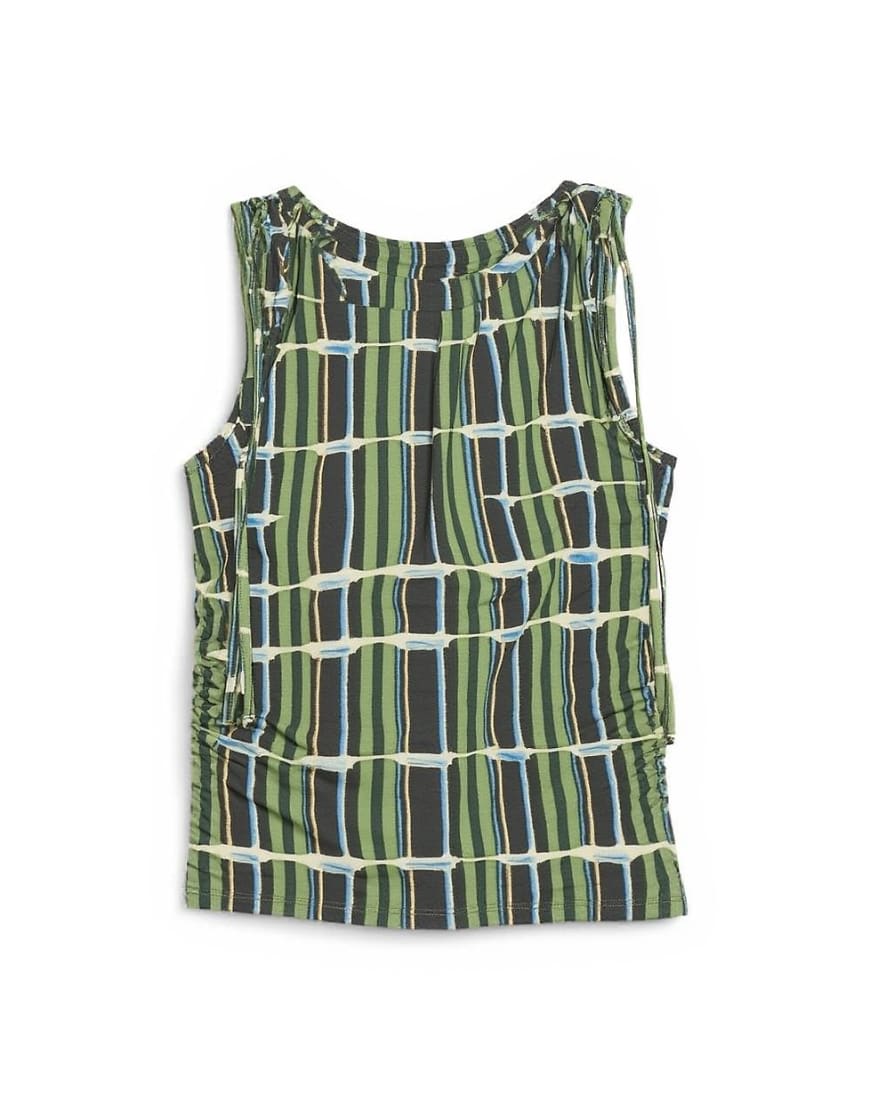 Topshop check print microfibre ruched shoulder tank in green