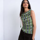 Topshop check print microfibre ruched shoulder tank in green