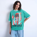T-shirt oversize Topshop vert à motif Barcelone contrastant.
