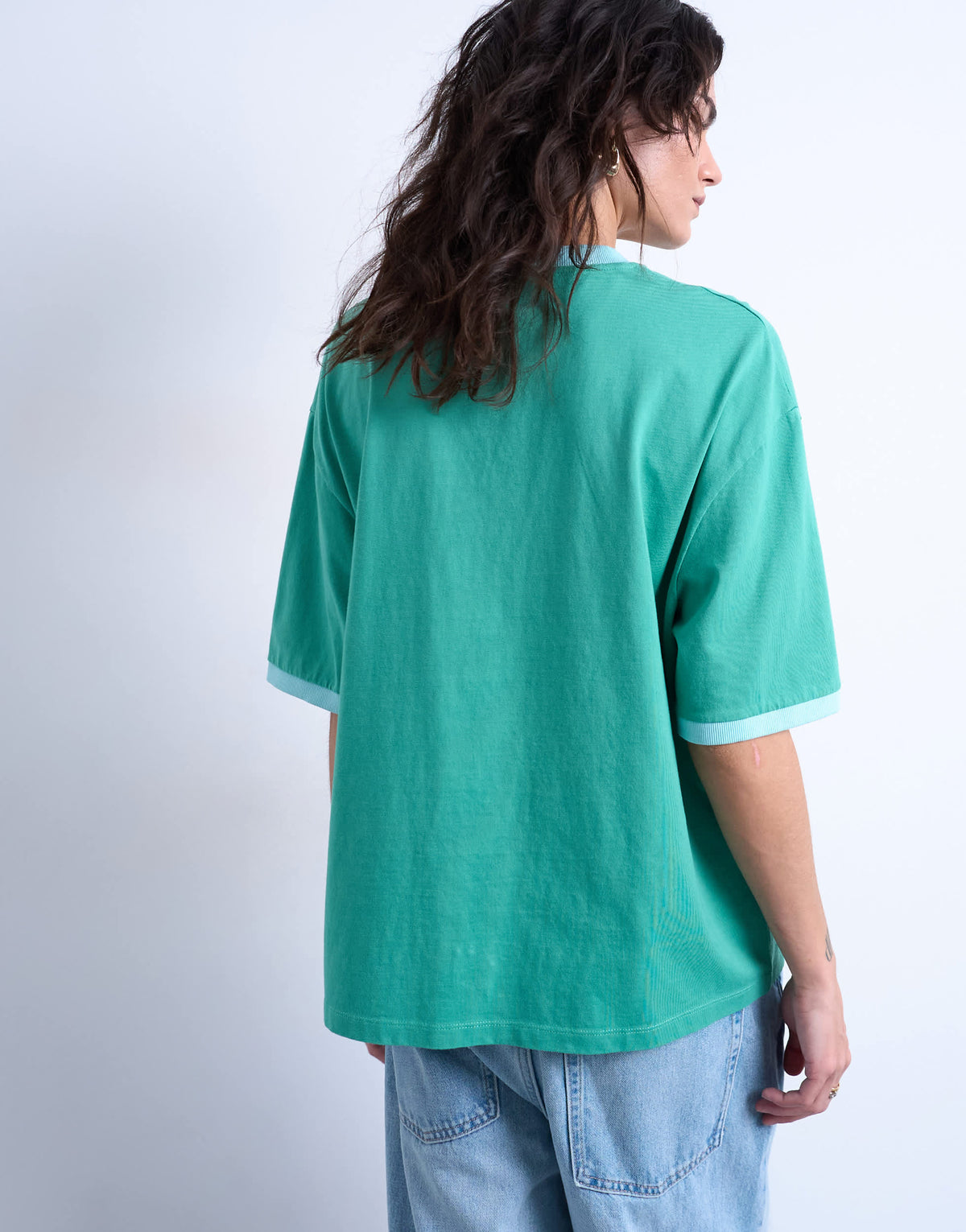 Topshop graphic 'Barcelona' contrast ringer oversized tee in green