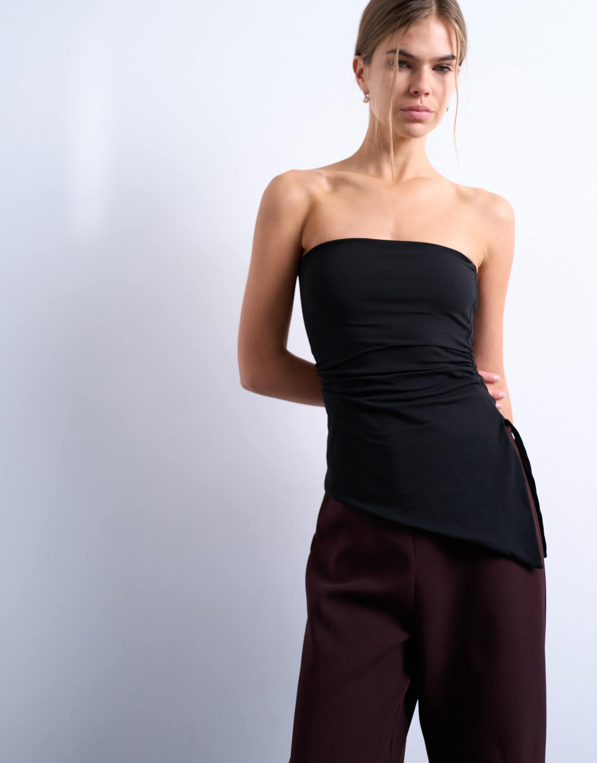 Bandeau Topshop noir à taille froncée et ourlet asymétrique