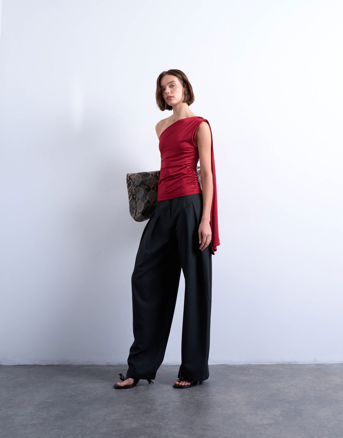 Topshop one shoulder cape detail top in red