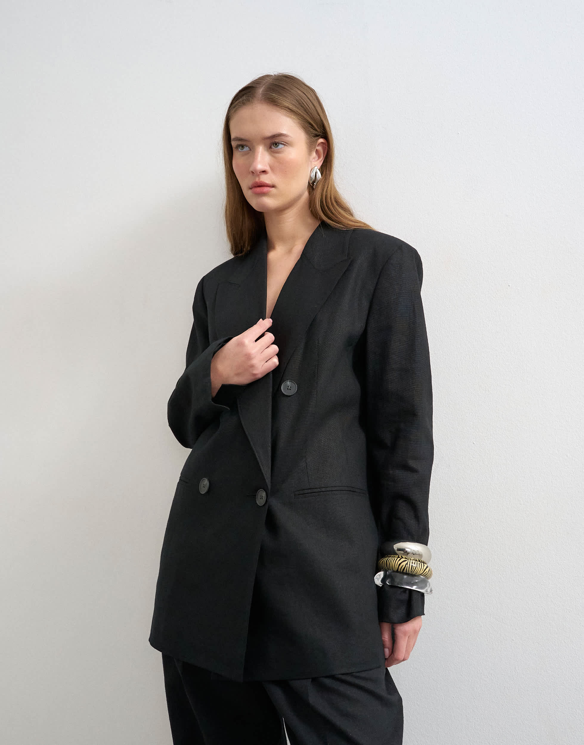 Topshop Leinen-Blazer in Schwarz