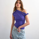 Topshop asymmetric ruched shoulder top in purple