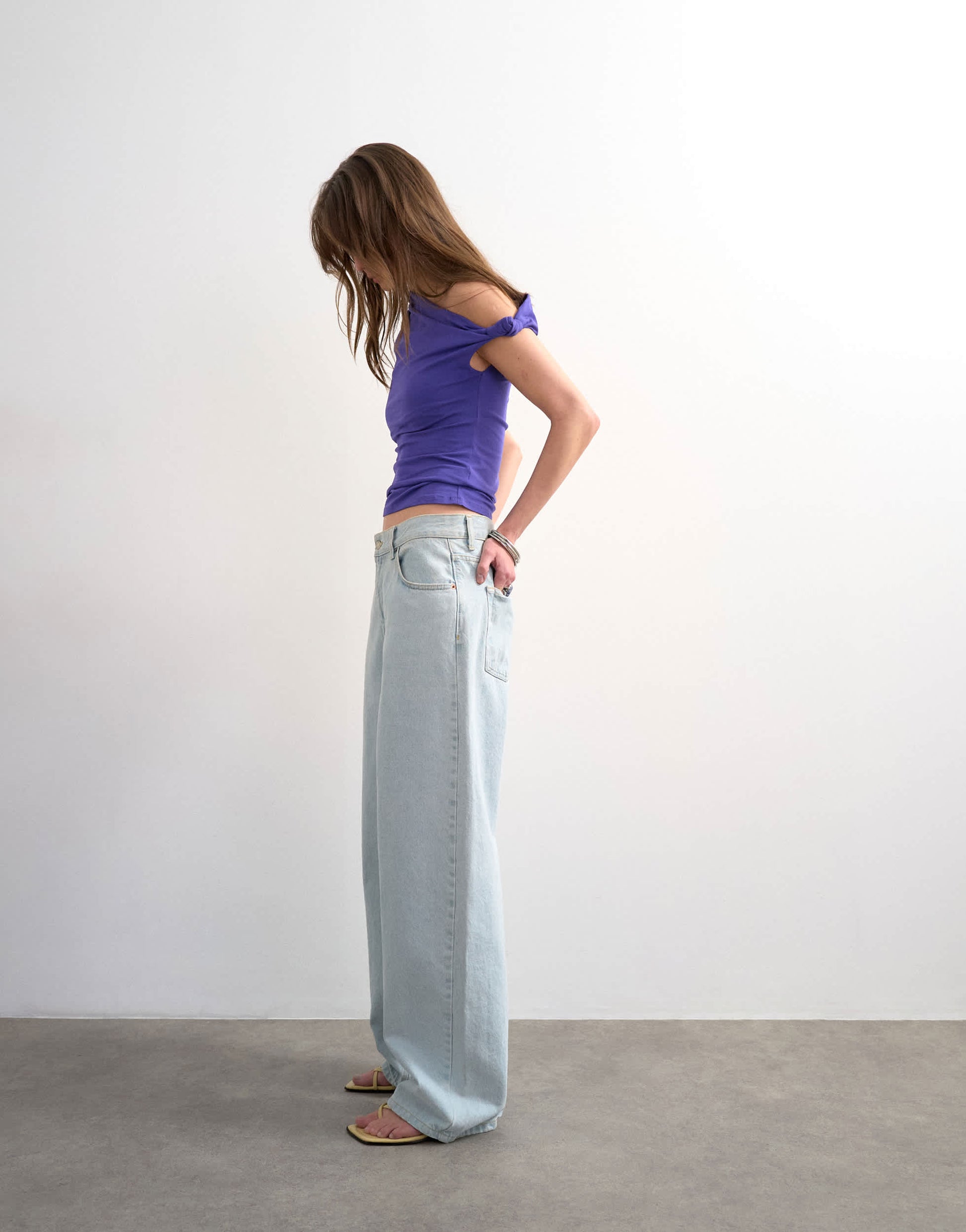 Topshop asymmetric ruched shoulder top in purple