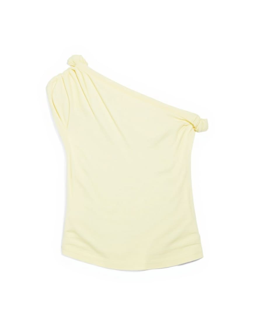 Topshop asymmetric ruched shoulder top in buttermilk